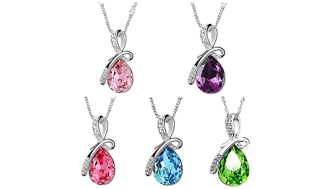 Crystal Water Droplet Pendant Necklace - 6 Colours