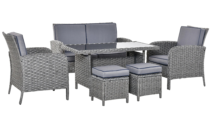 6-Piece Rattan Garden Sofa & Table Set