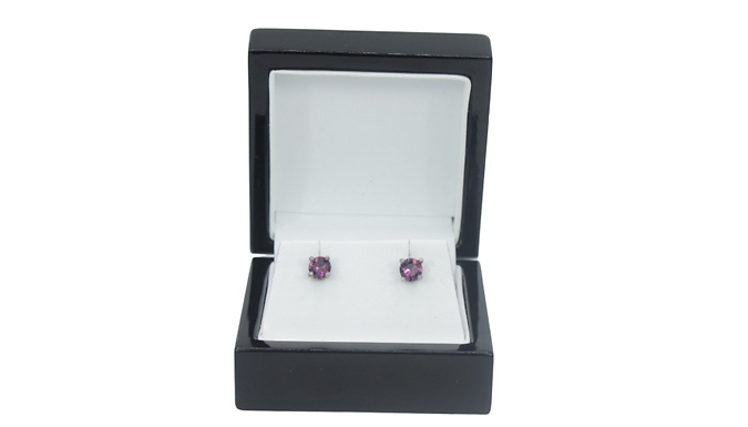 Purple Created Diamond Stud Earrings With Jewellery Box