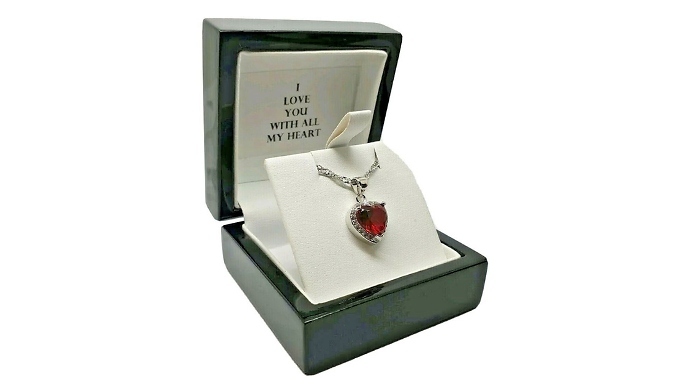 Heart Cut Ruby White Gold Necklace with Gift Box