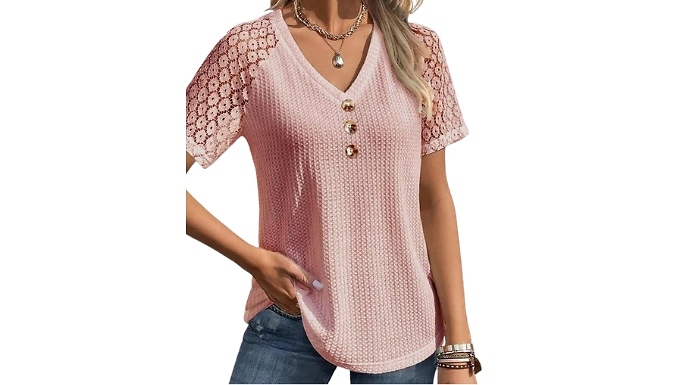 Women's V-Neck Button Waffle Blouse - 4 Colours & 5 Sizes