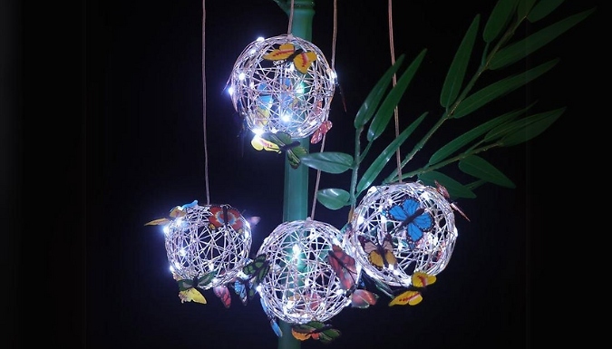 1, 2 or 4-Pack Solar Powered Butterfly Hanging Globe Light at Go Groopie IE