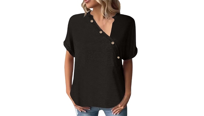 Women’s Asymmetrical Neck Button Top - 5 Colours & 4 Sizes