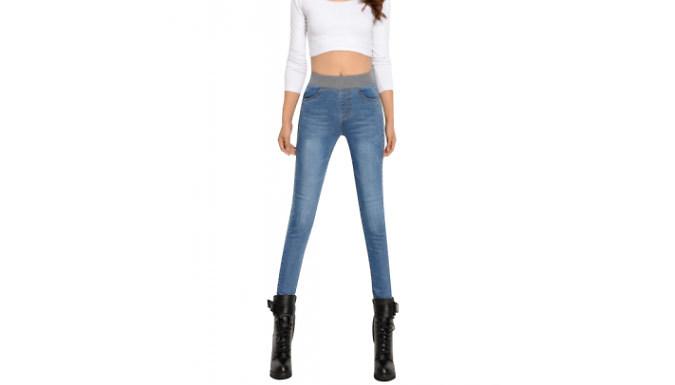 Elasticated High-Waisted Skinny Jeans - 3 Colours & 6 Sizes