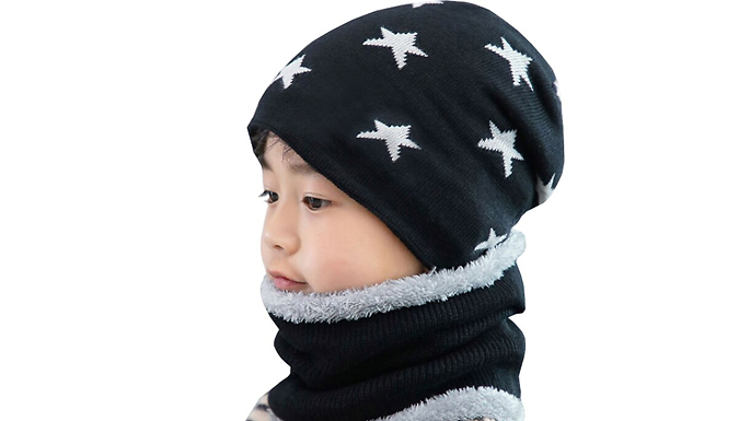 Kids' Star-Print Fleece Hat and Neck Warmer Set - 4 Colours