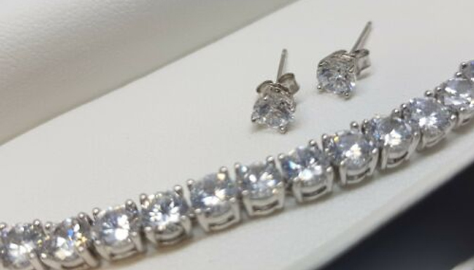 Round Cut Created Diamond Bracelet and Earrings Set