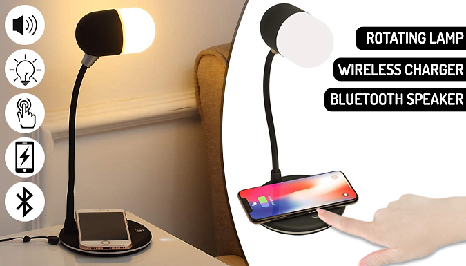 Fantasy Supply 3-in-1 Rotating Lamp, Bluetooth Speaker & Wireless Charger