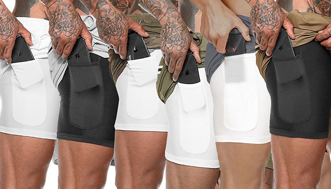 Men's Double Layer Secret Pocket Gym Shorts - 7 Colours & 5 Sizes