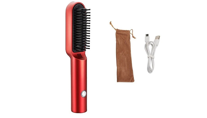 Red or White Cordless USB Hair Straightener Brush