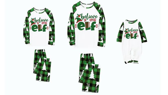 Christmas Green Plaid & Elf Family Matching Pyjamas - 5 Family Members