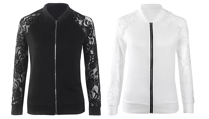 Lace-Sleeve Formal Zip-Up Jacket - 5 Sizes & 2 Colours