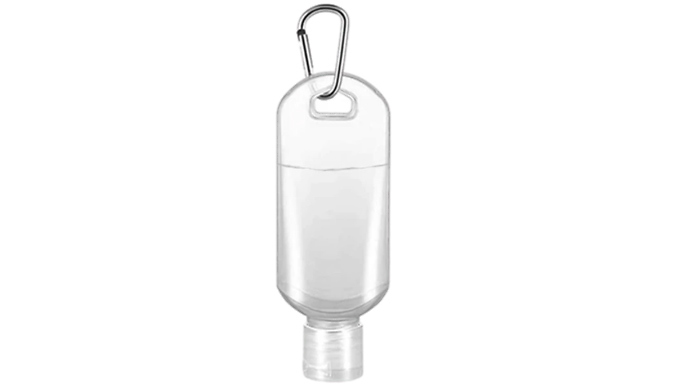 50ml Refillable Bottle and Flip Lid Keyring With Hook - 3 or 5-Pack