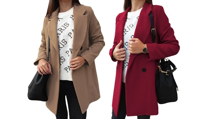 Women's Solid-Colour Double-Breasted Coat - 4 Colours, 8 Sizes!