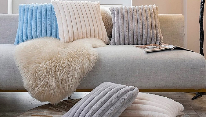 Set of 2 Fluffy Striped Cushion Covers - 5 Colours, 2 Sizes