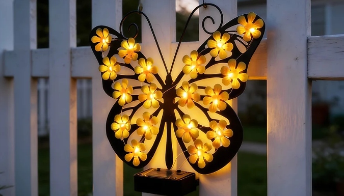 Wrought Iron Solar-Powered Butterfly Wall Light - 2 Colours!