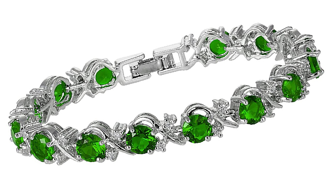 Green Gemstone Round Cut Created Diamond Bracelet