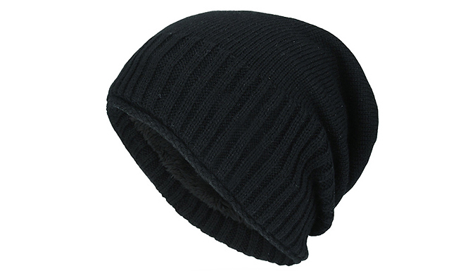 Men's Knitted Plush Lined Beanie Hat - 3 Colours