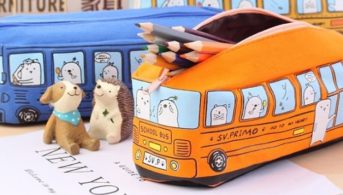 Cartoon School Bus Large Pencil Case - 4 Colours