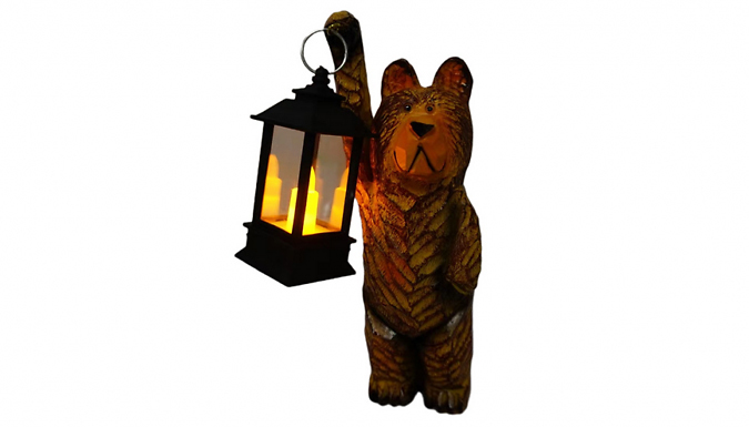 Light-Up Bear with Lantern Garden Statue