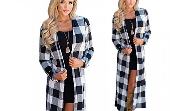 Long Plaid Open Cardigan - 2 Colours