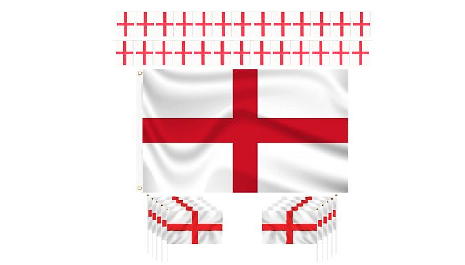 13 Piece England Flag Set – Hand Flags, Bunting and Big Flag Deal Price £12.99