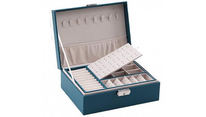 Faux Leather Double Layer Jewellery Box with Lock - 5 Colours