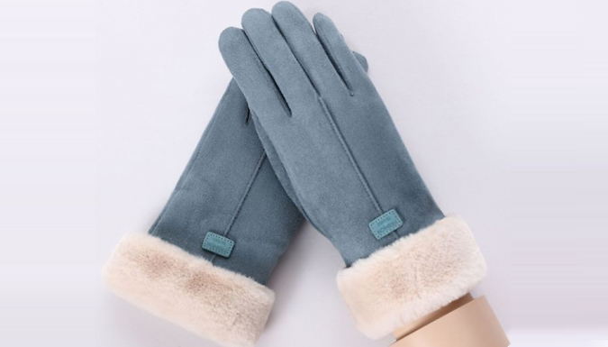 Touchscreen Compatible Faux Suede & Fur-Lined Gloves - 6 Colours