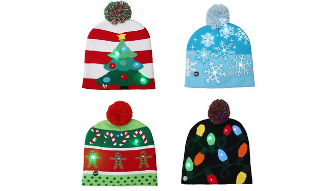 1 or 2 Knitted Christmas Hat With Lights - 4 Styles