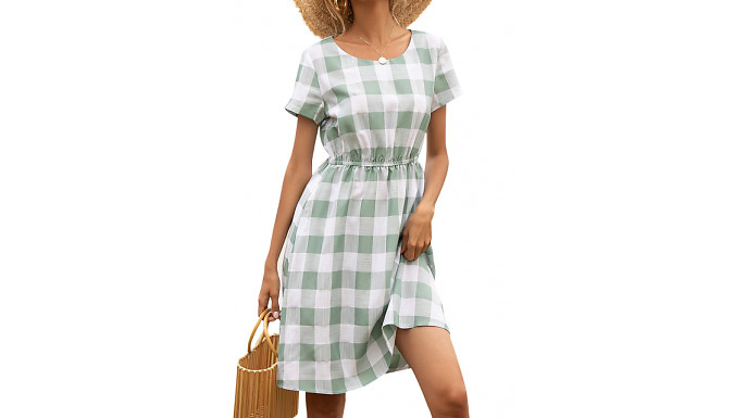 Short Sleeve Plaid Summer Dress - 2 Colours & 4 Sizes