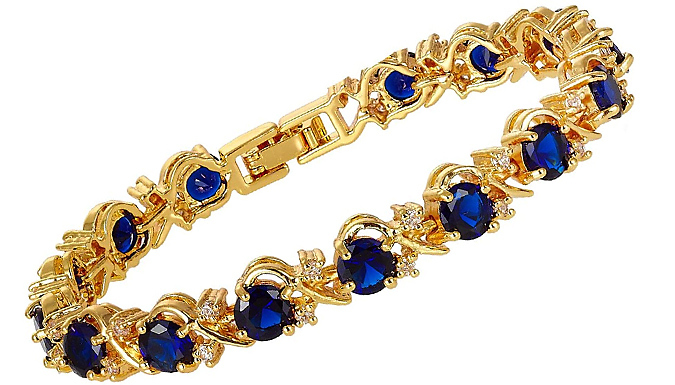 Blue Gemstone Round Cut Created Diamond Cluster Bracelet