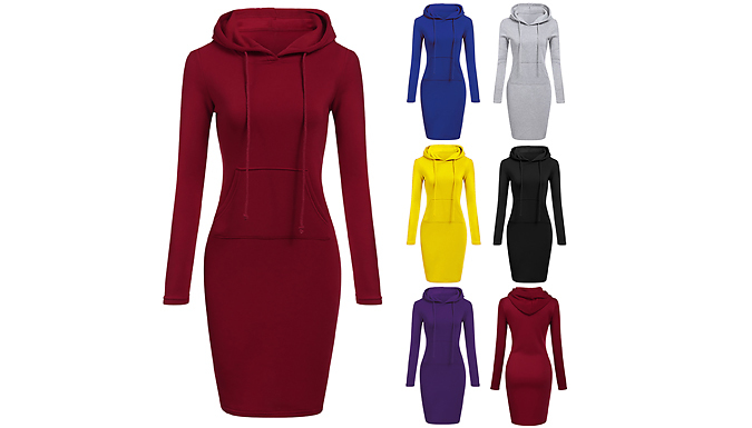 Hooded Casual Sweater Dress - 6 Colours & 4 Sizes