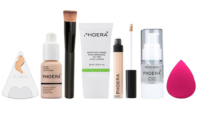 Phoera 7-Piece Makeup Kit - Concealer, 10 Colour Foundations, Foundation Brush & More!