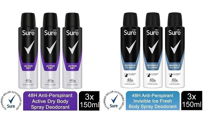 3-Pack Sure For Men Anti-Perspirant - Active Dry or Ice Fresh