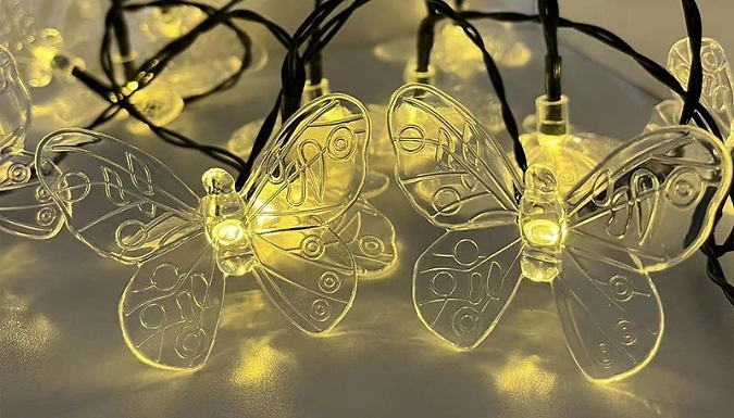 Solar-Powered LED Butterfly String Lights - 3 Colours & 2 Sizes!