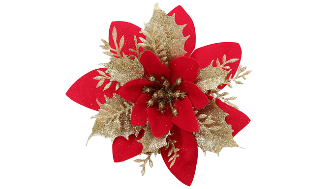 24 Artificial Christmas Tree Poinsettia Flower Decorations