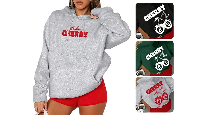 Women's Casual Cherry Hoodie - 3 Colours, 7 Sizes!