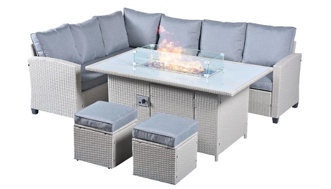 Conwy 8-Seater Rattan Set with Gas Firepit Table