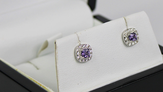 Purple Gemstone & Created Diamond Stud Earrings