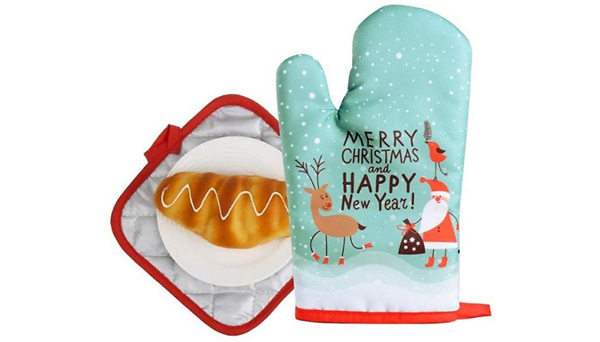 Christmas Oven Glove & Potholder Set - 5 Styles at Go Groopie