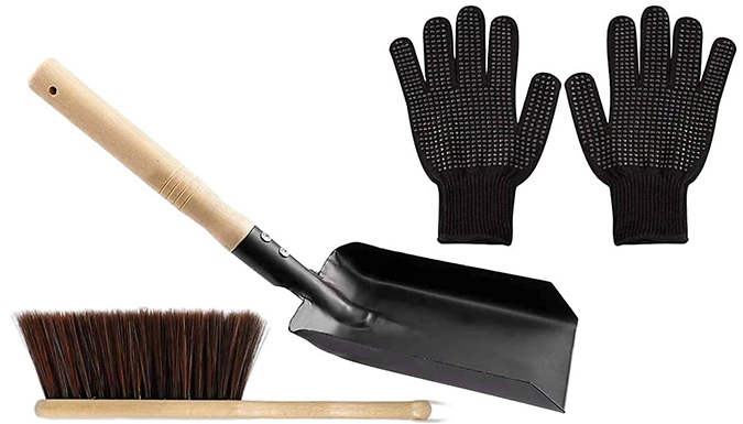 Fireplace Cleaning Shovel, Brush & Glove Set