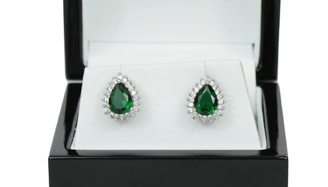 Created Diamond & Pear-Cut Green Gemstone Stud Earrings