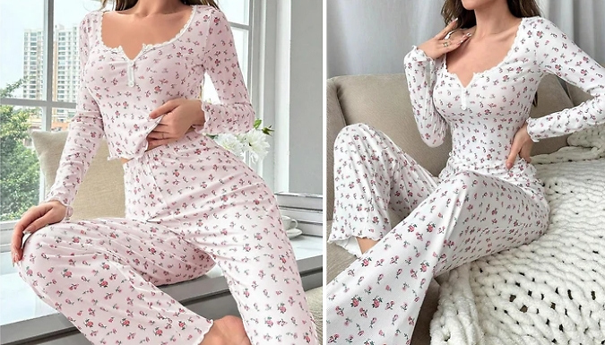 Floral Long-Sleeved Loungewear Set - 4 Colours, 4 Sizes!