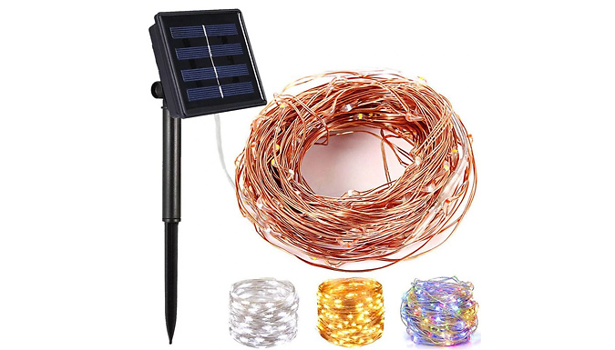 100 or 200 Solar Powered Metal Wire Fairy Lights - 3 Colours