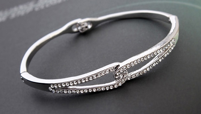 18K White Gold Plated Infinity Bangle With Swarovski Elements - 1 or 2