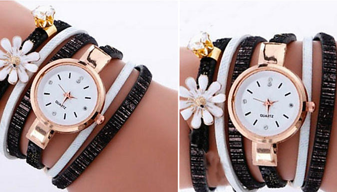 Black Daisy Wrap Watch