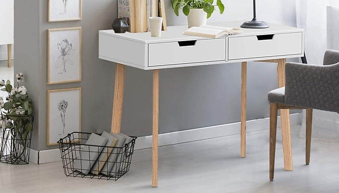 Rattrix UK Scandi-Style Wooden Computer Desk with Drawers