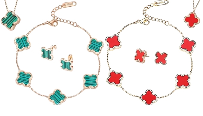 Clover Necklace and Bracelet- Free Earrings! - 4 Colours