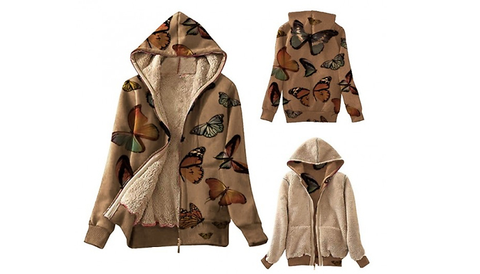 Women's Butterfly Printed Plush Hoodie - 3 Colours & 6 Sizes