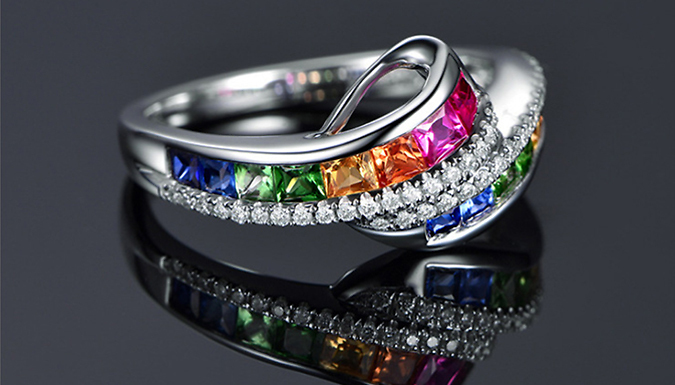 Cubic Zirconia Rainbow Ring - 4 Sizes