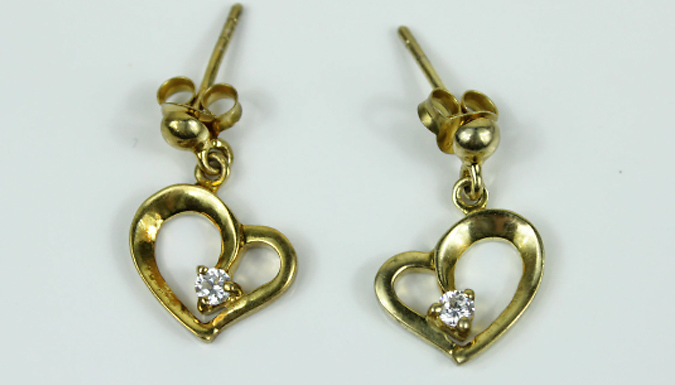 Yellow Gold Created Diamond Heart Earrings